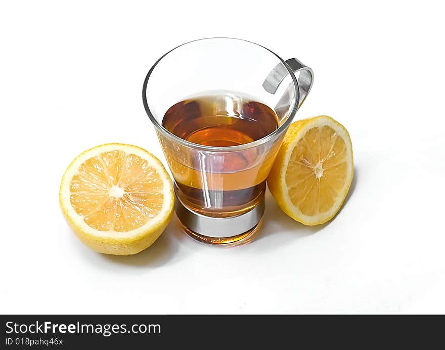 Cup of peppermint tea white lemon