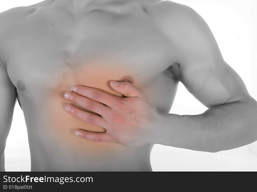 Man practicing fitness  on  white  background