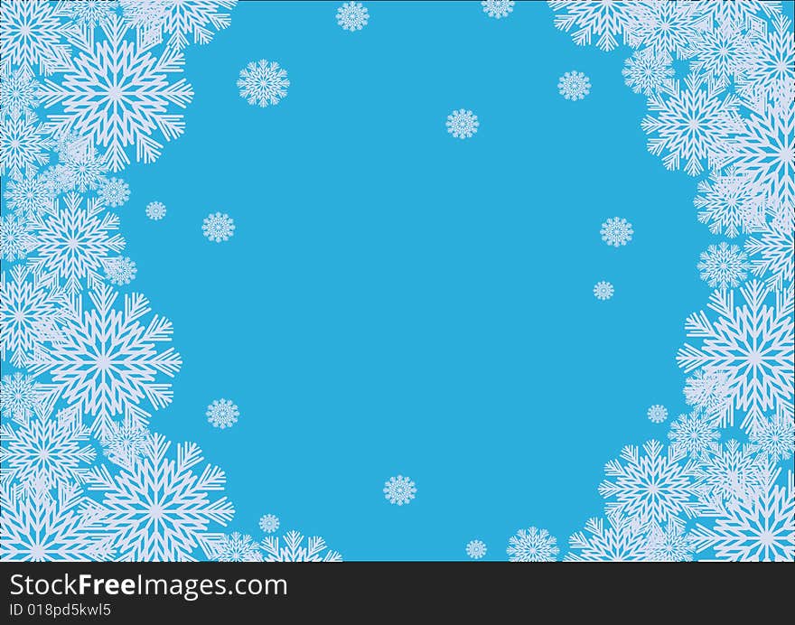 Winter frame with snowflakes on blue background