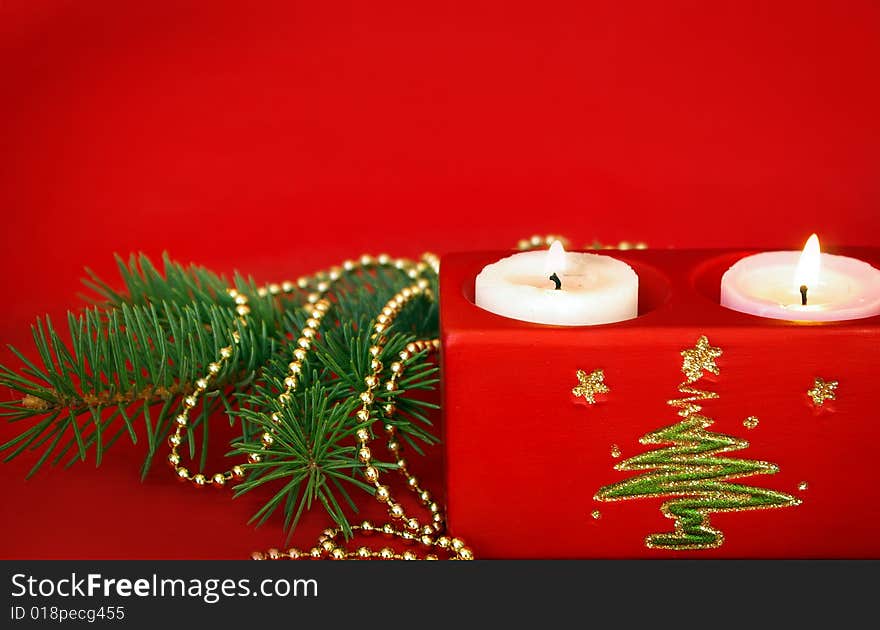 Christmas decoration isolated on red