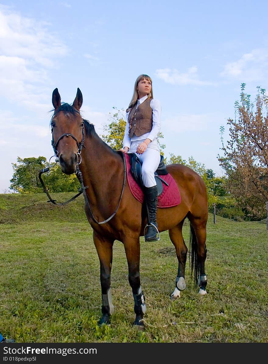 Pretty young woman and horse.