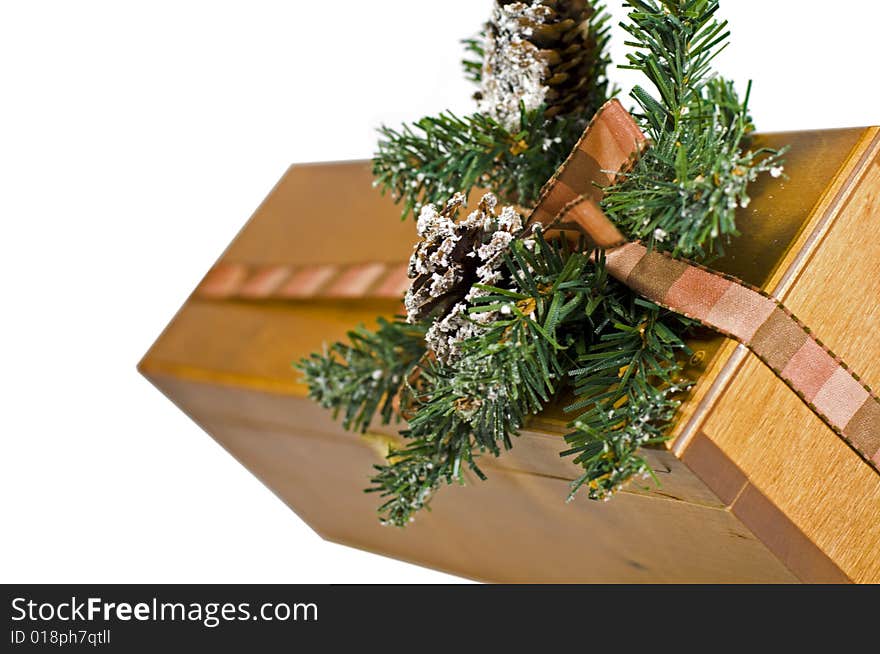 Wooden gift box with xmas decoration