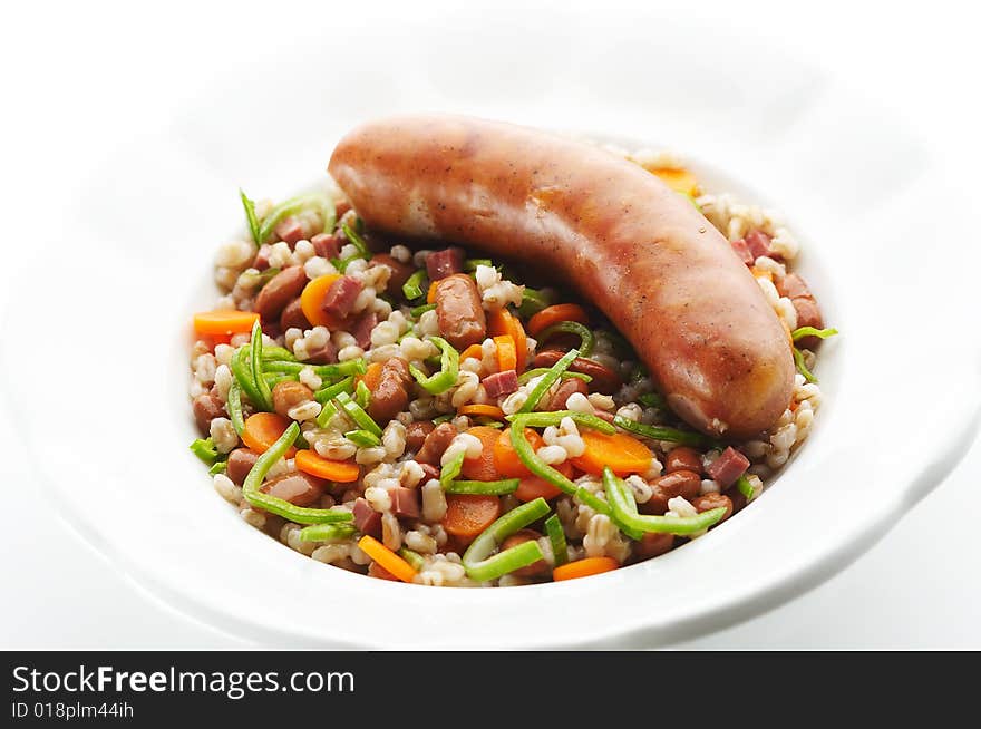 Kransky sausage with Barley Porridge