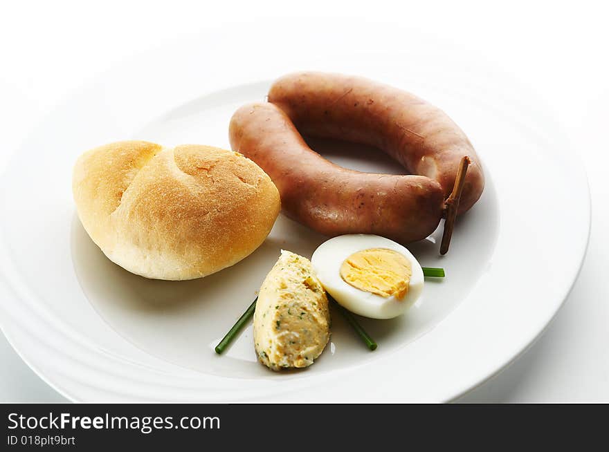 Kransky Sausage With Bread And Eggs