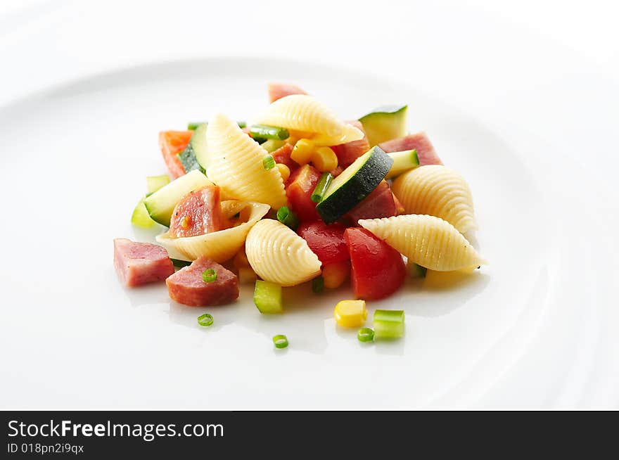 Pasta With Different Vegetables And Pork Sausage