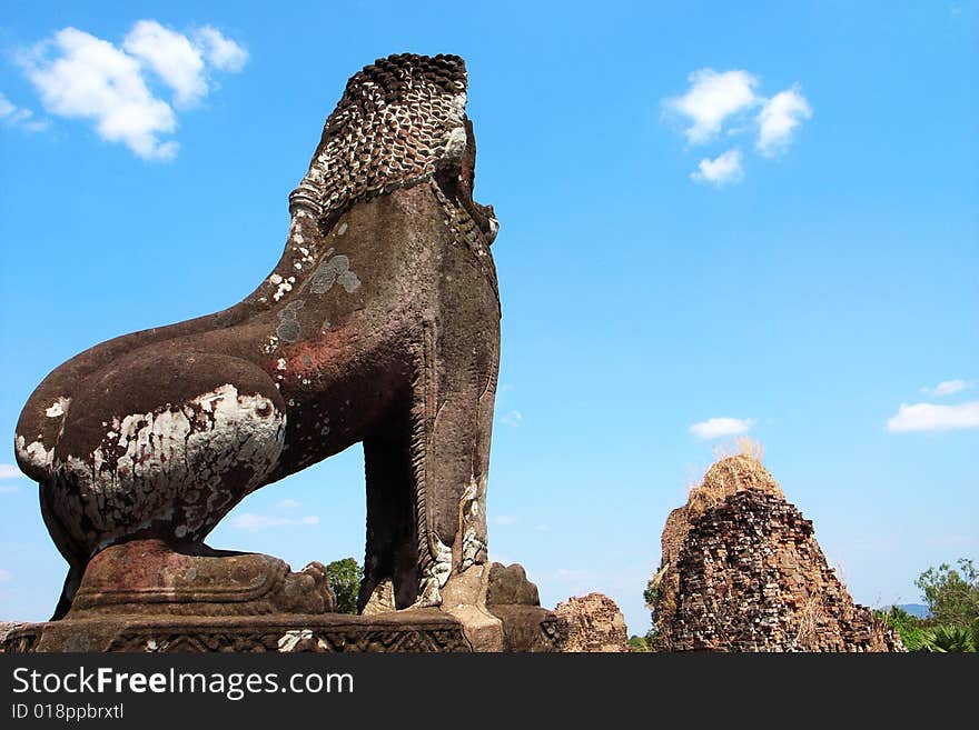 Lion sculpture in Angkor,Cambodia