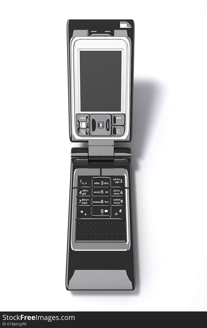 A computer-generated model of cellphone on a white background. A computer-generated model of cellphone on a white background.