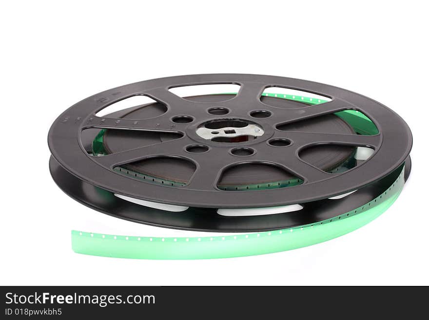 Black film reel isolated on white