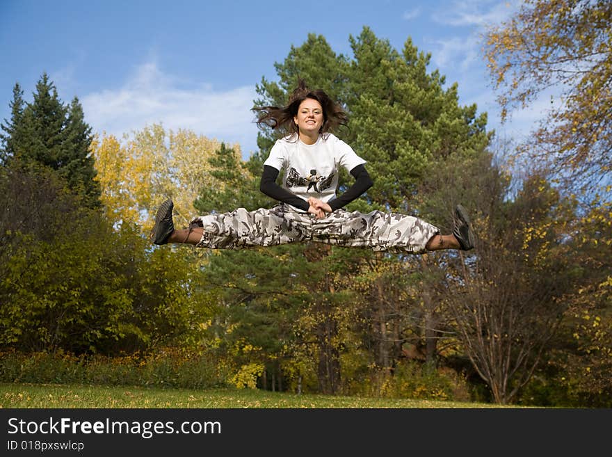 Big jumping on meadow