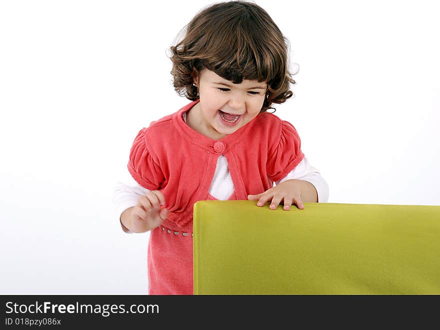 Smile of the little girl.Studio shot on a white background.