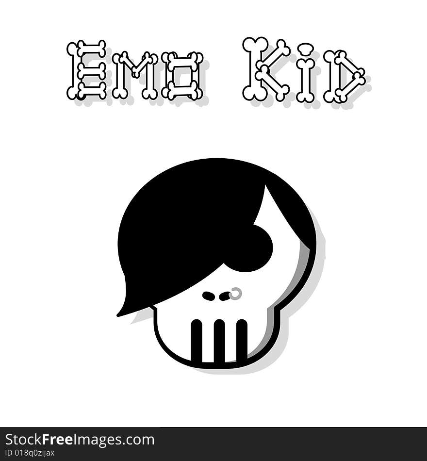 An illustration of a emo skull. An illustration of a emo skull