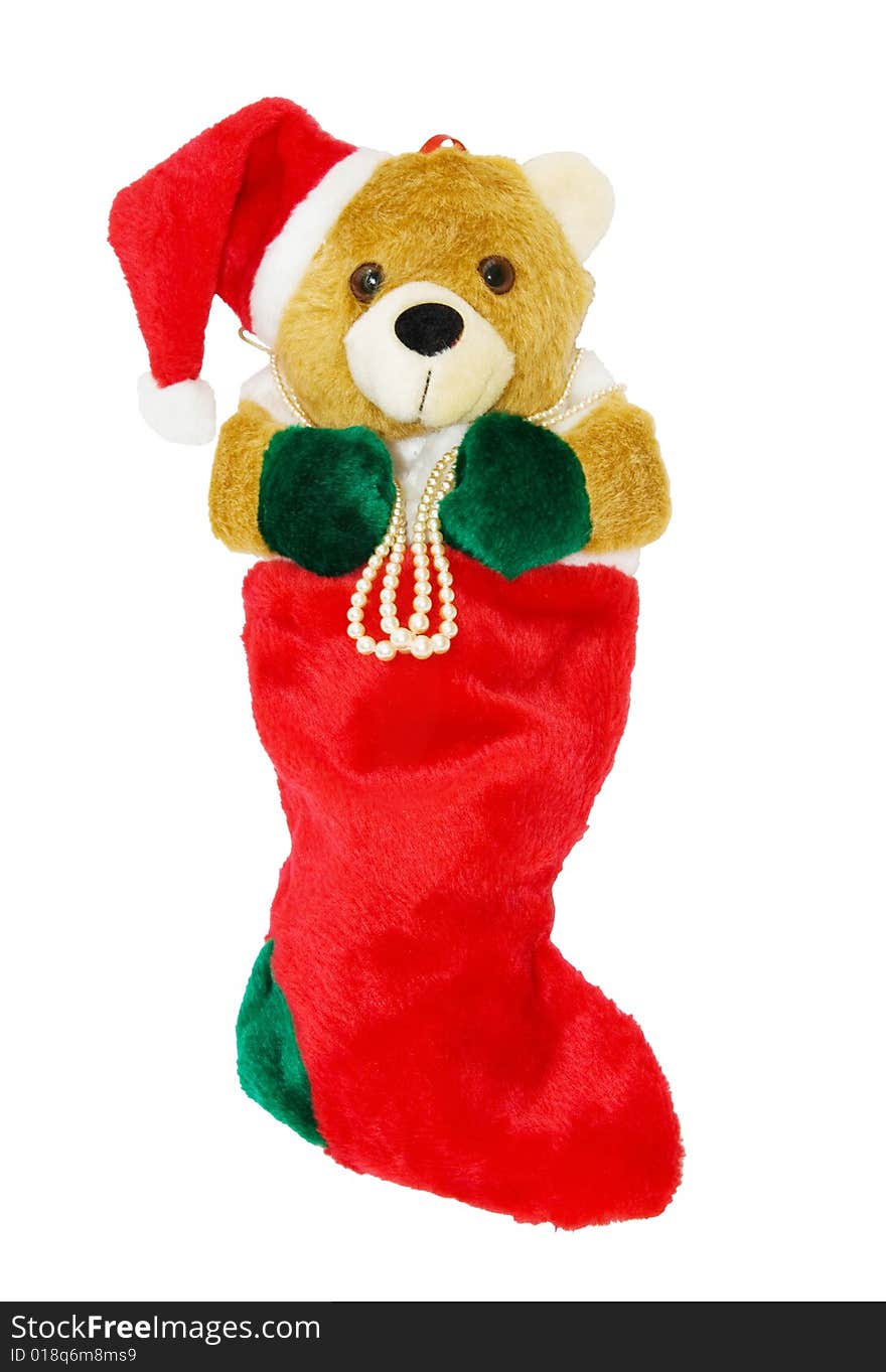 Christmas Teddy stocking with clipping path