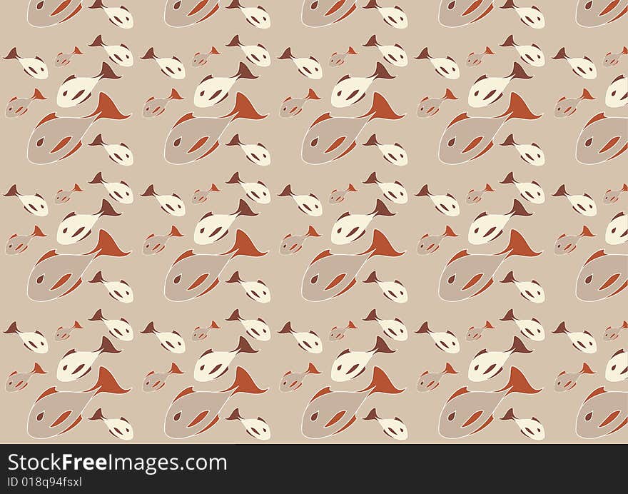 Vector illustration of mid-century modern 1950's style abstract fish pattern. Retro abstract Background.