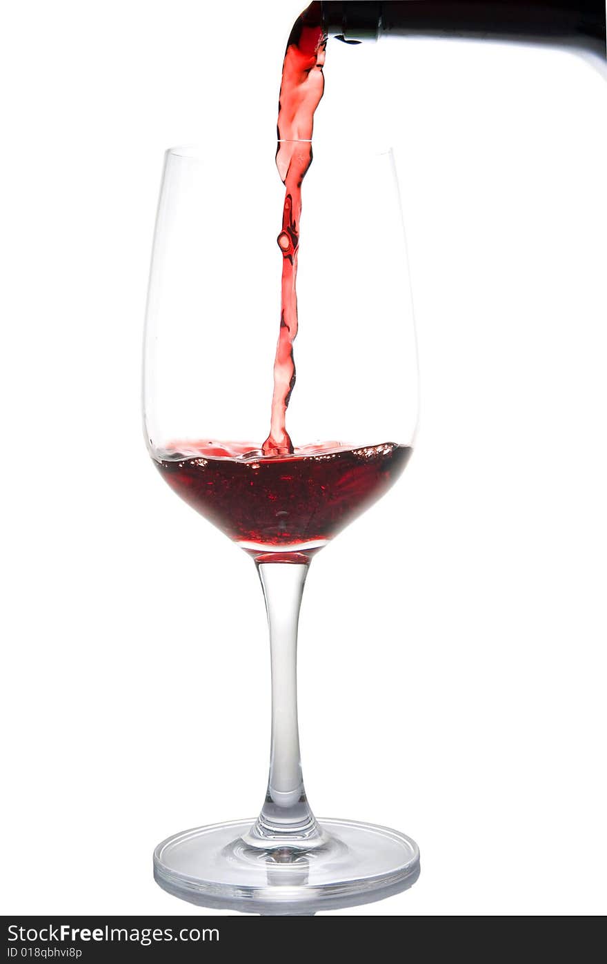 A glass of red wine on white