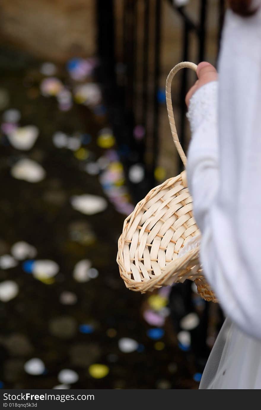 A young flower girl at a wedding.