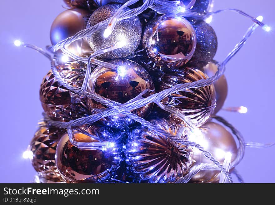 Christmas balls with fairy lights. Christmas balls with fairy lights