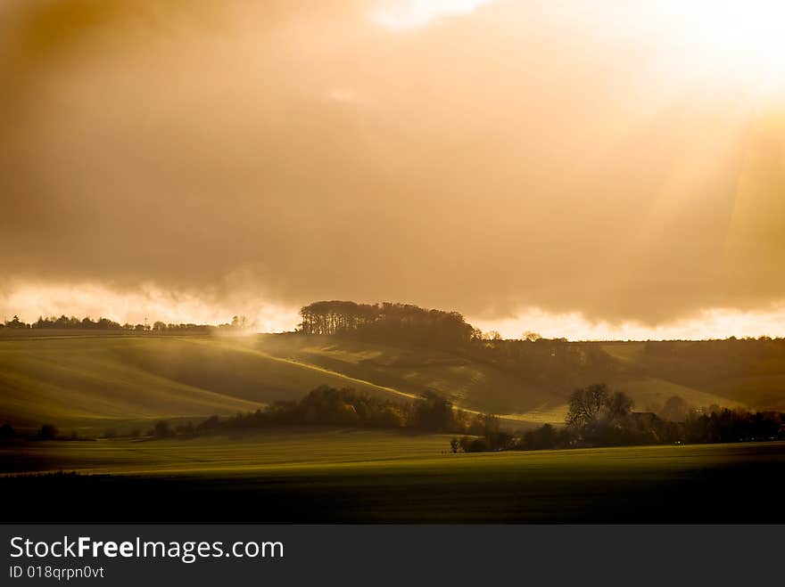 Storm sunny evening, dramatic landscape. Storm sunny evening, dramatic landscape