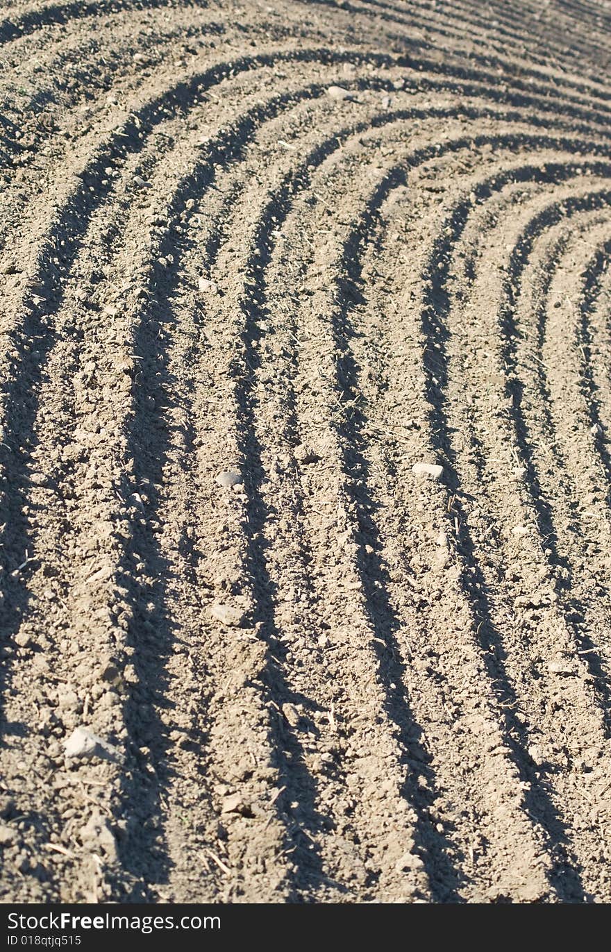 Plowed field making an interesting pattern.