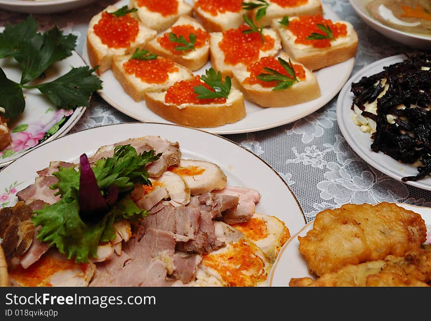 Table served with various dishes. Table served with various dishes