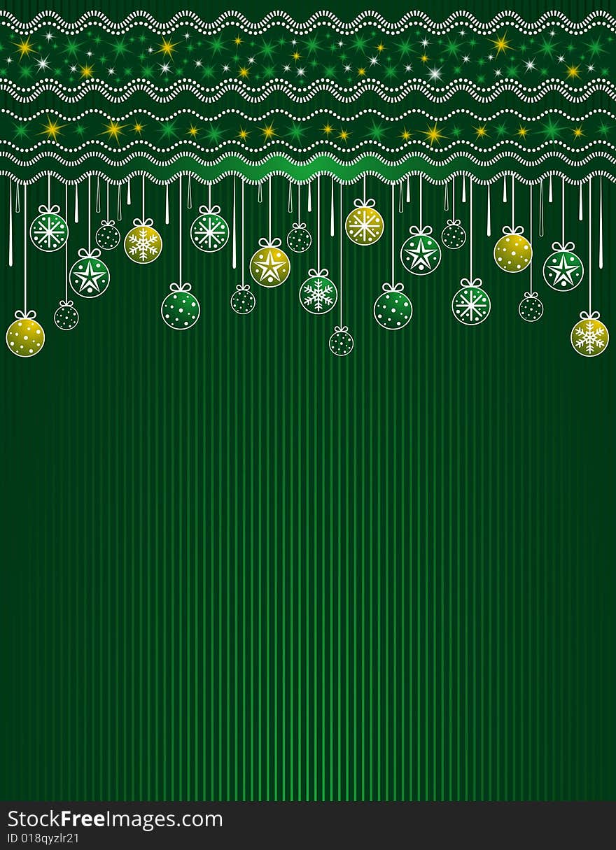 Green card with christmas balls, vector illustration. Green card with christmas balls, vector illustration