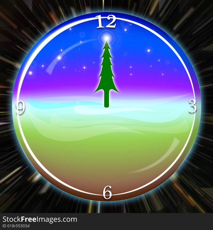 Illustration generated by computer simulating a ball and a clock at the same time, with Christmas look. Illustration generated by computer simulating a ball and a clock at the same time, with Christmas look.