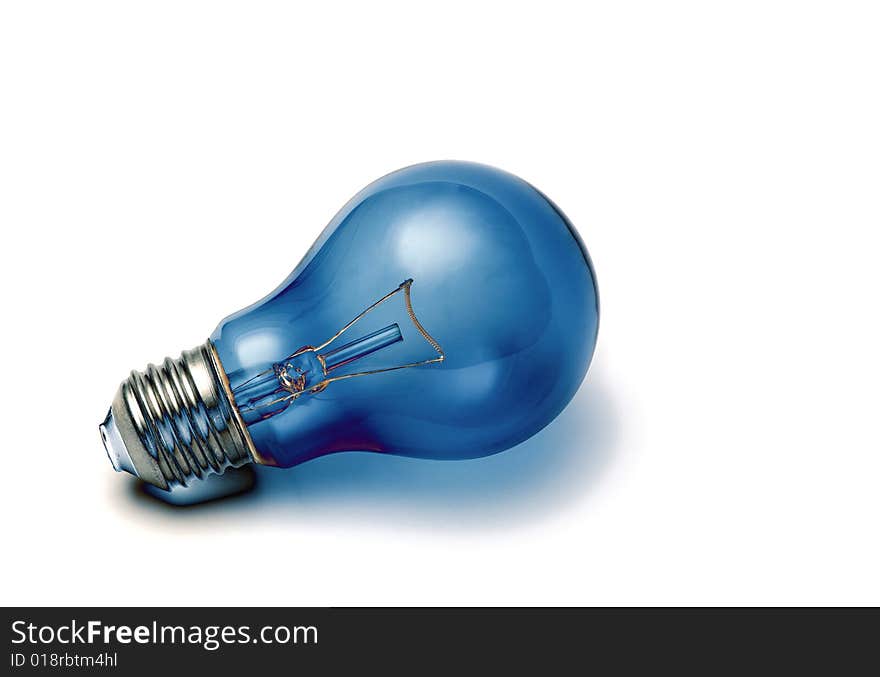 Blue light bulb isolated over a white background