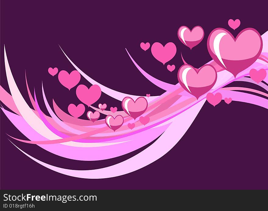 Vector illustration of Flirty background  of stylized hearts and waves. Vector illustration of Flirty background  of stylized hearts and waves