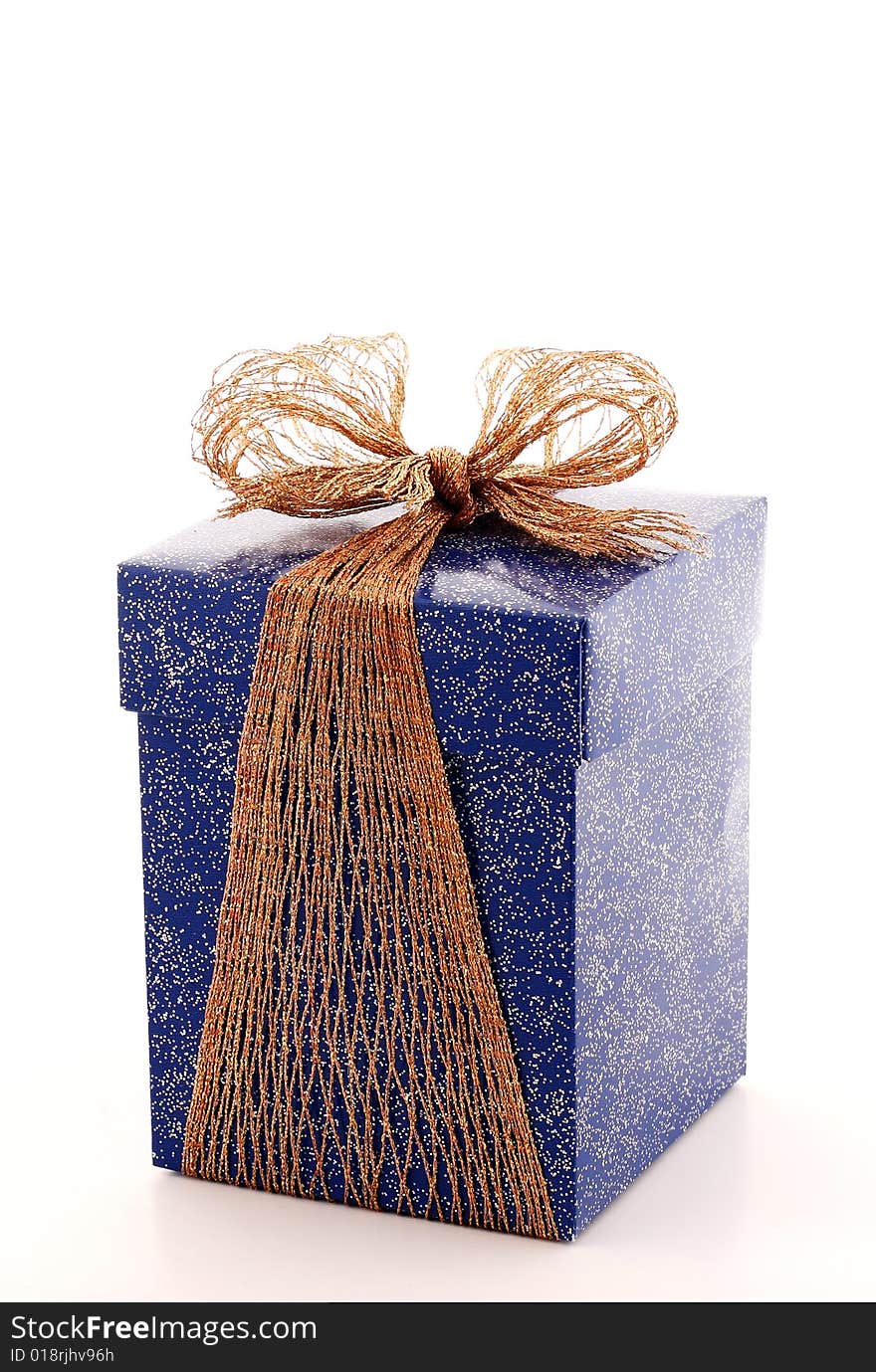 Gift blue box with golden ribbon