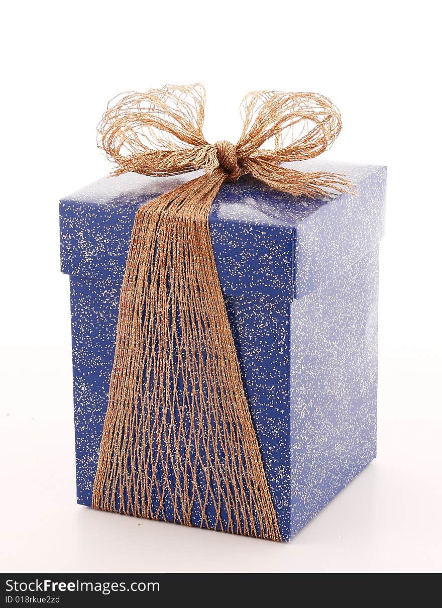 Dark blue gift box with golden decoration