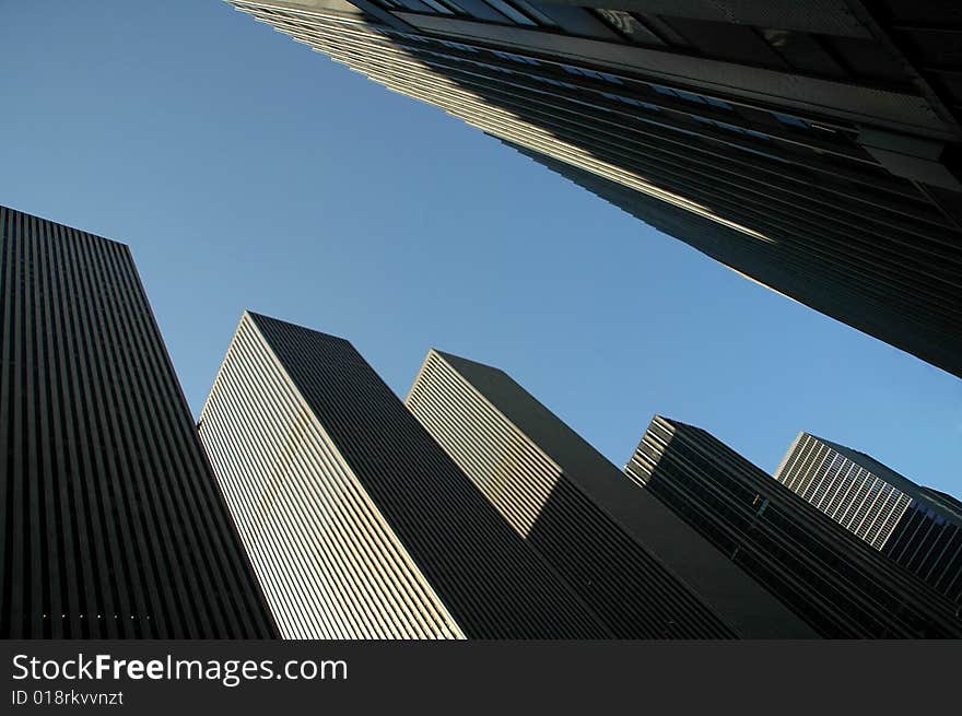 Modern skyscrapers, they all look the same, photo taken in new york. Modern skyscrapers, they all look the same, photo taken in new york