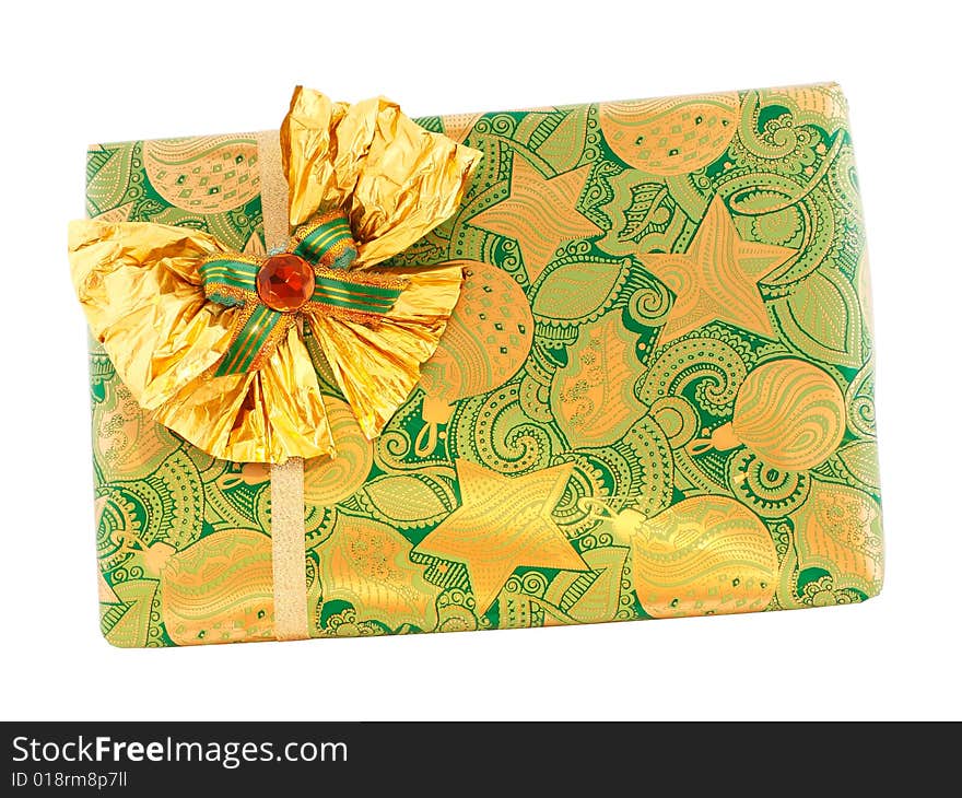 Xmas gift box in green and golden colors