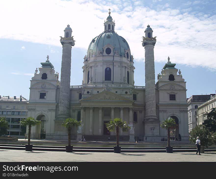 Front view of the 'Karlskirche'. Front view of the 'Karlskirche'.