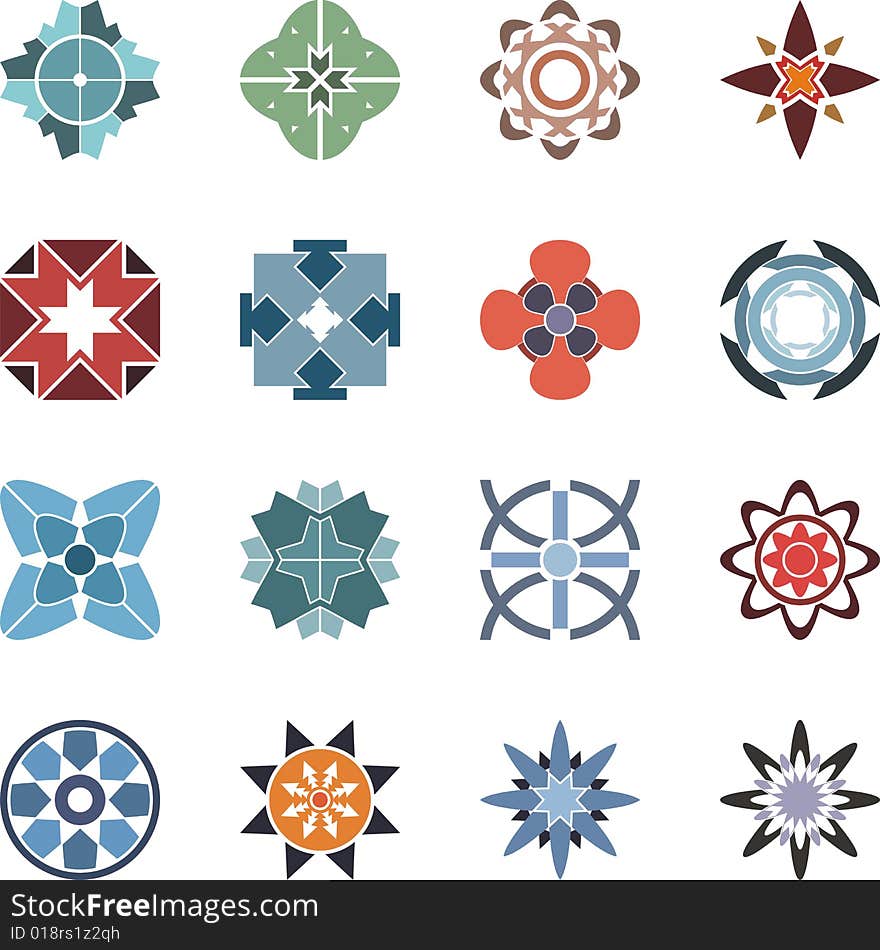 A set of 16 colorful decorative designs and icons, vector series.