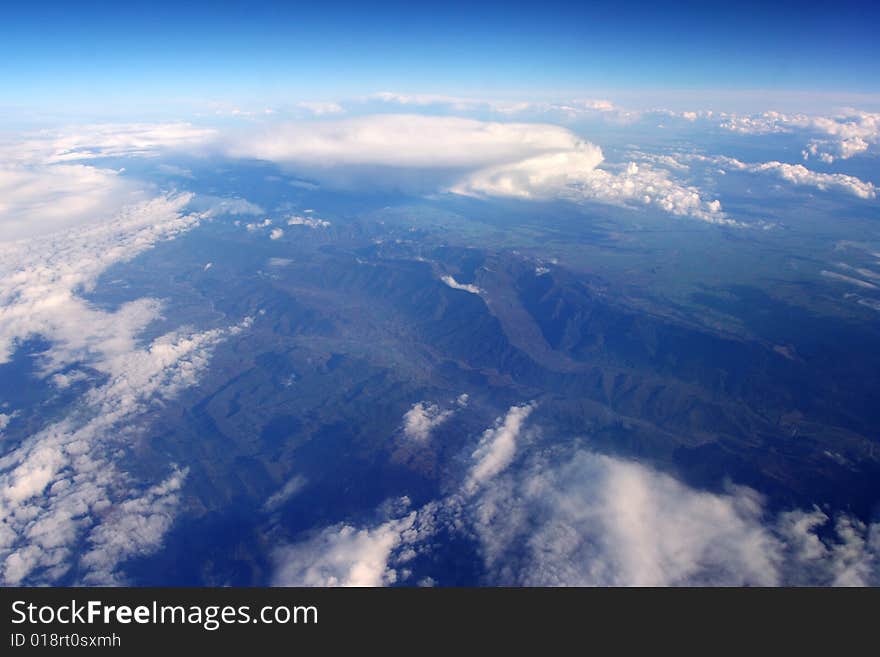 Shot from the airplane over skies. Shot from the airplane over skies