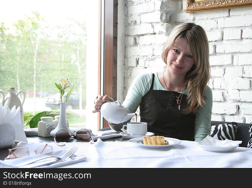 The young girl in cafe. The young girl in cafe