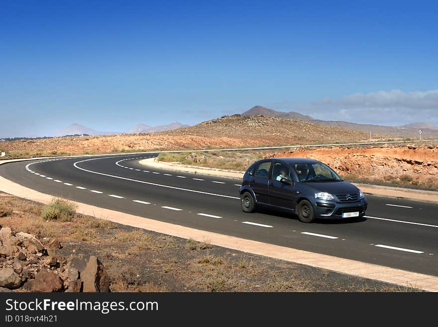 Canary island Lanzarote, mountains road. Canary island Lanzarote, mountains road