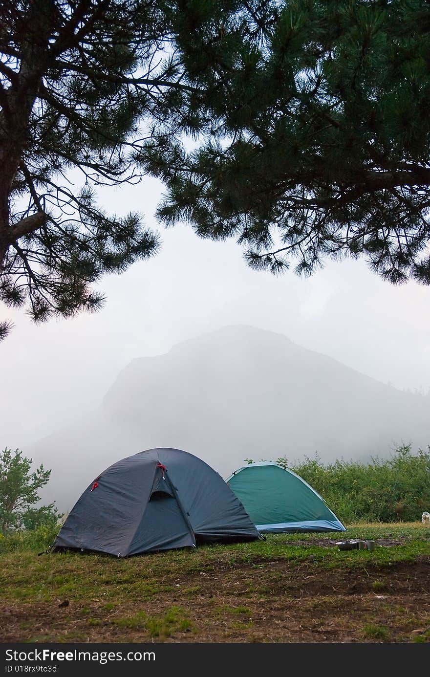 Hikers camp in Crimea mountains