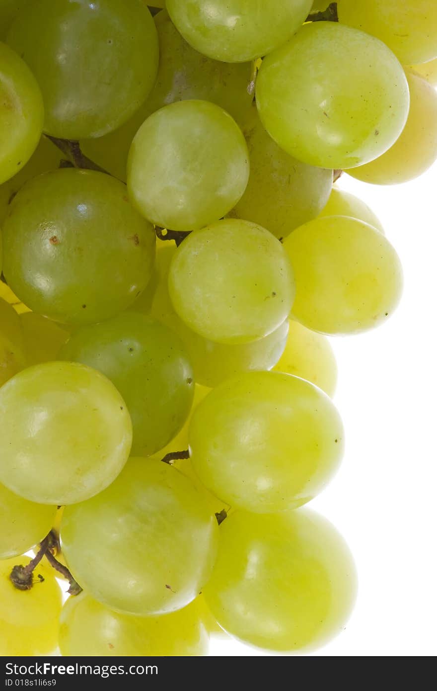 Green grapes on white.