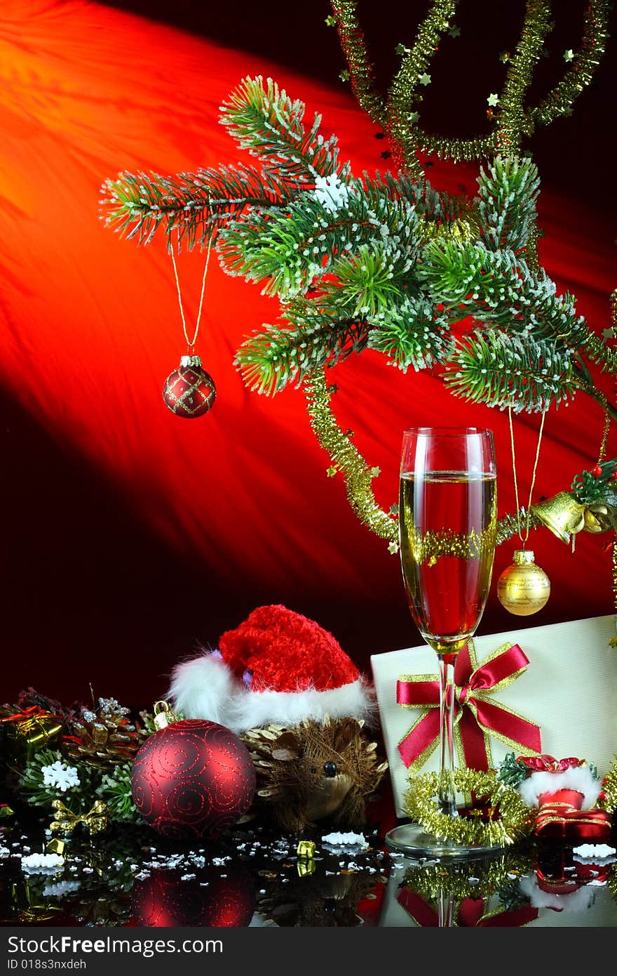 Christmas decoration on a red background. Christmas decoration on a red background.