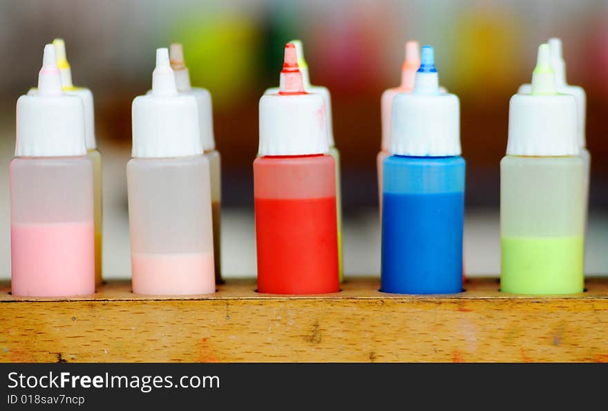 The Colorful paint in bottle