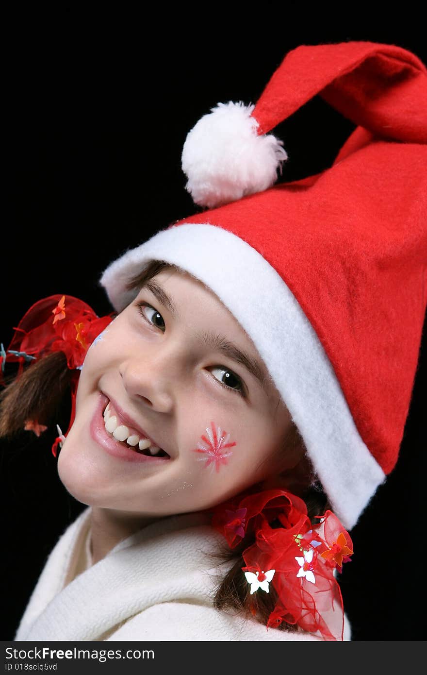 Smiling girl with Christmas cap. Smiling girl with Christmas cap