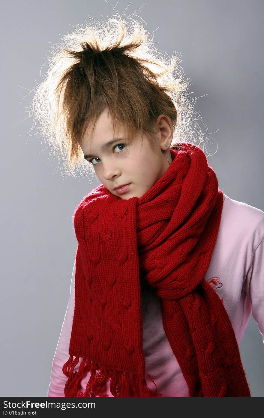 Girl with red scarf portrait. Girl with red scarf portrait