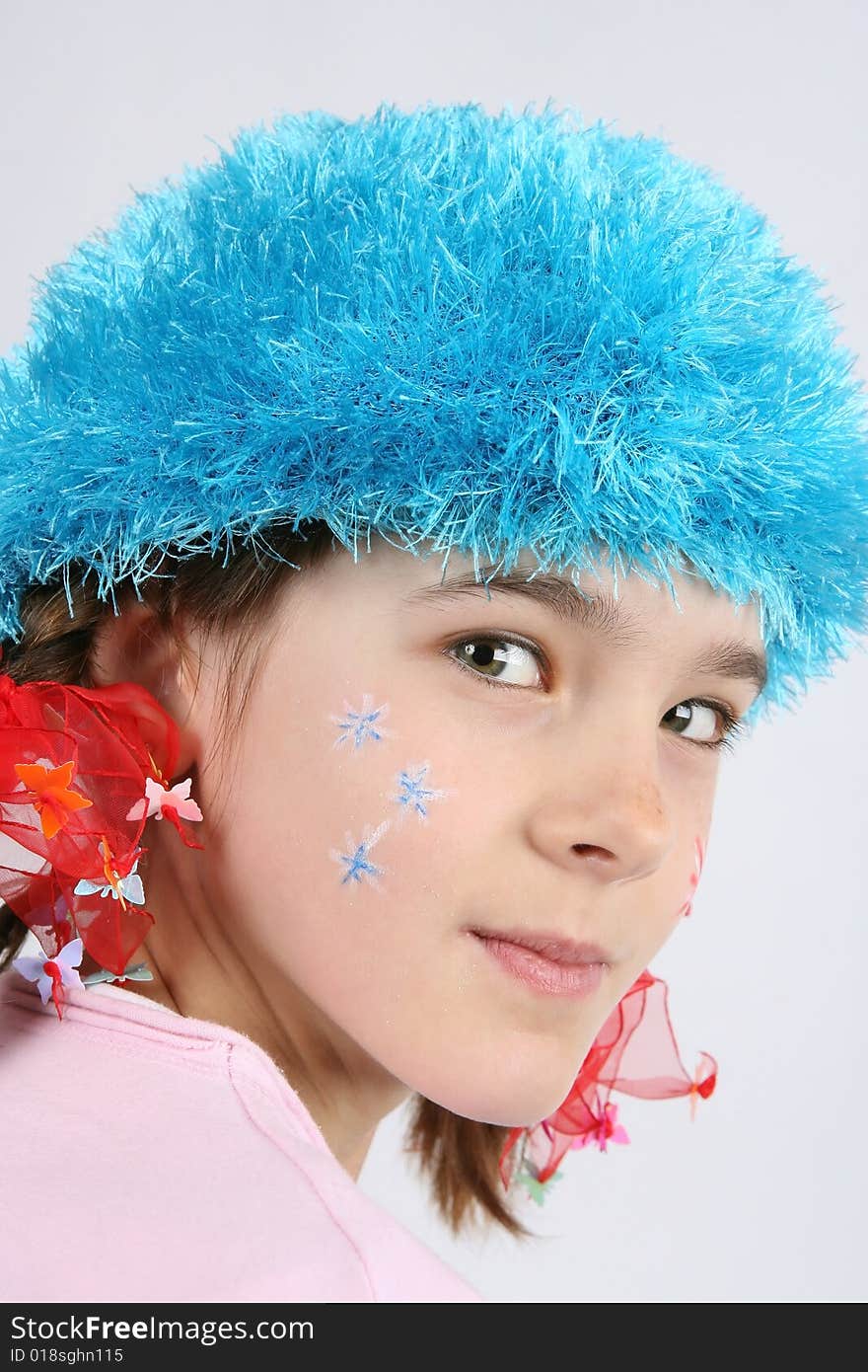 Girl with blue snowflakes portrait. Girl with blue snowflakes portrait