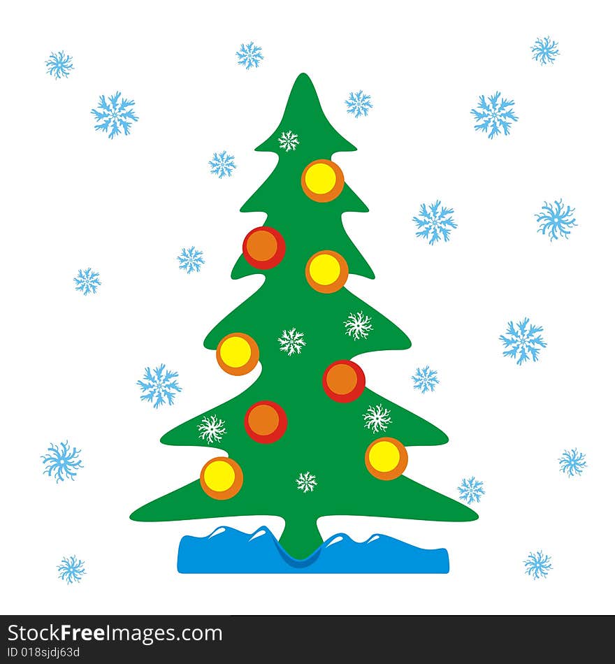 New year tree. Vector illustration. Cartoon.