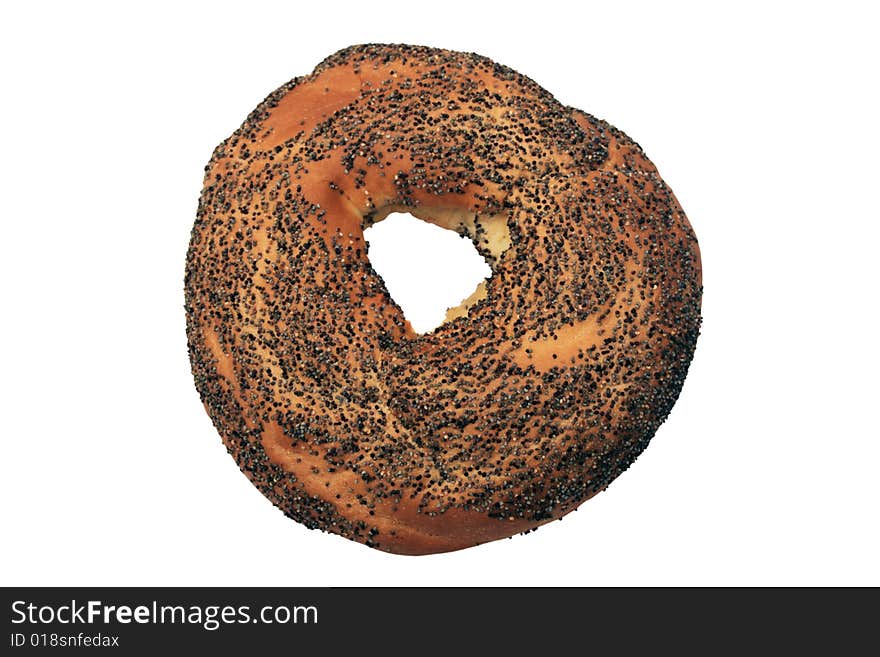 Bagel with poppy seeds isolated on white. Bagel with poppy seeds isolated on white.