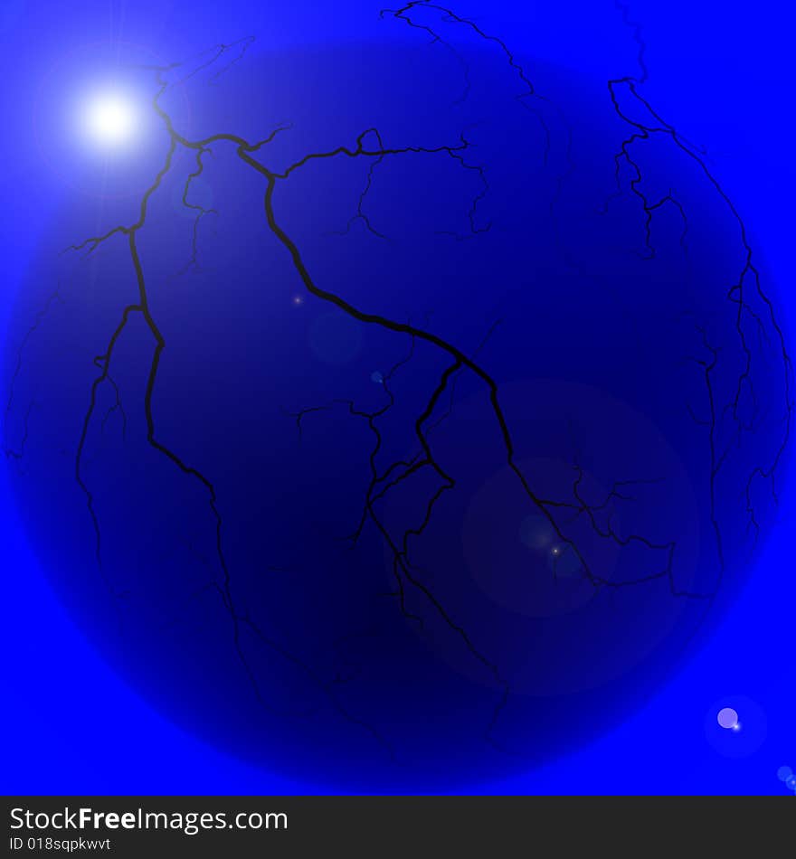 A blue moon with dark cracks on the surface. A blue moon with dark cracks on the surface.