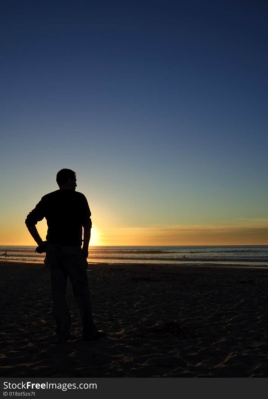 Man admiring the sunset, San Diego, California