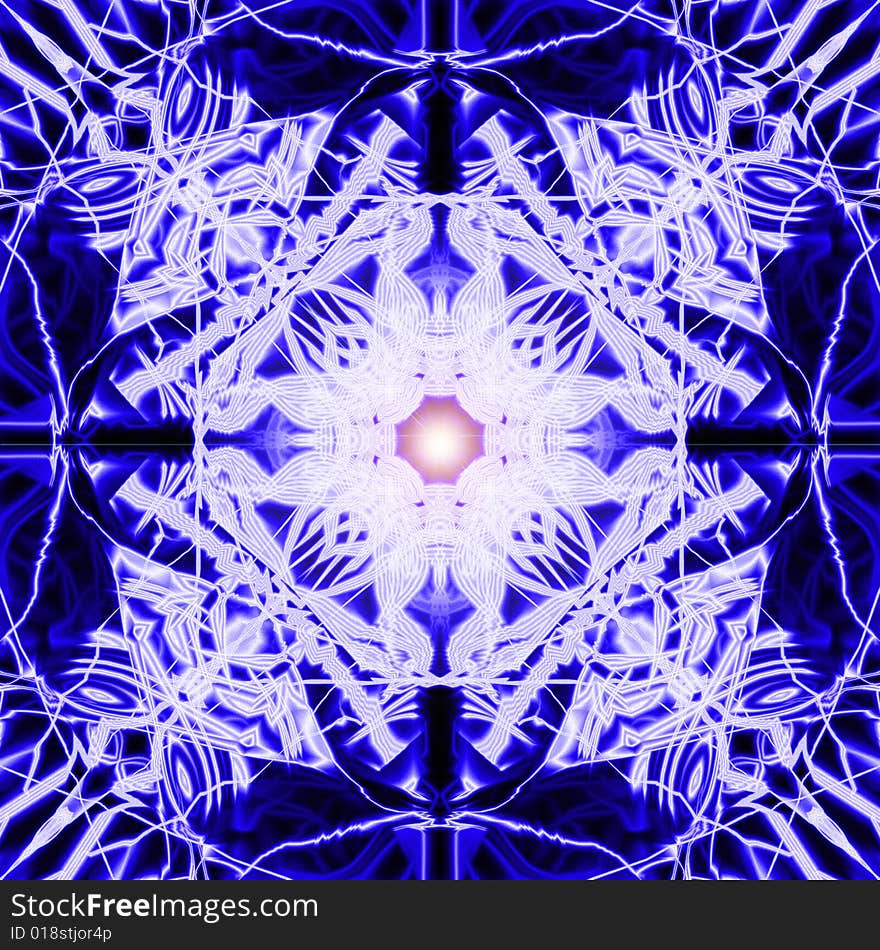 Pattern of the white snowflake on turn blue and black background