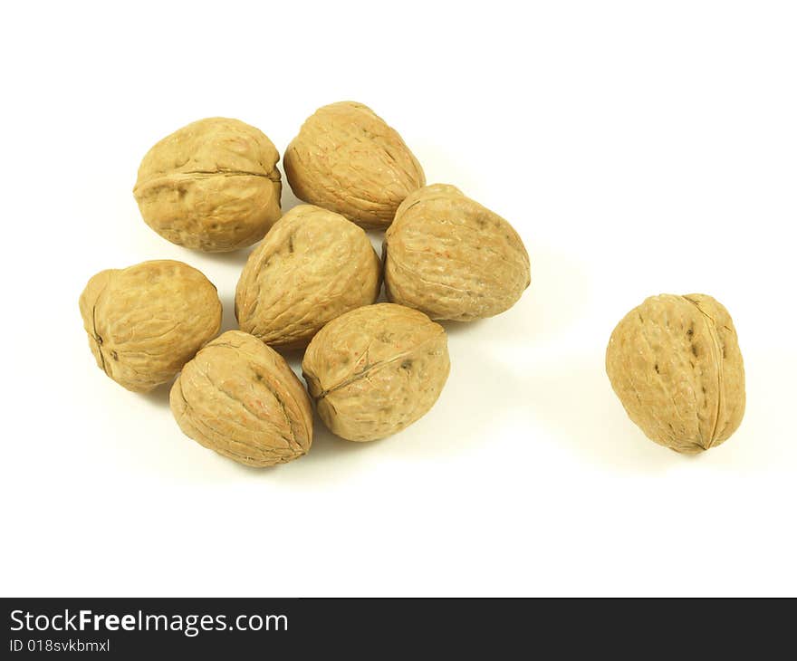 Walnuts on white isolated background. Walnuts on white isolated background.