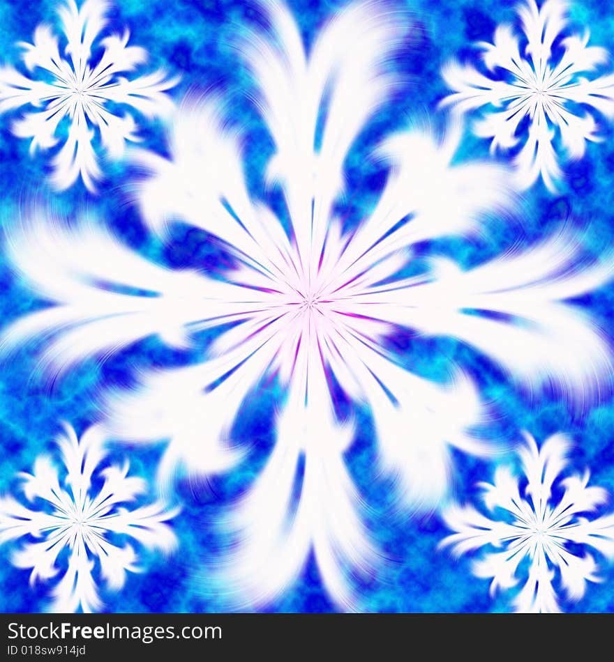 Five snowflakes white on turn blue background